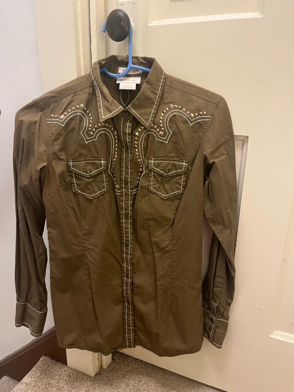 Ariat Olive Green Western Embroidered Snap-Up Shirt